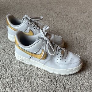 Grey and Gold Nike Air Force Ones